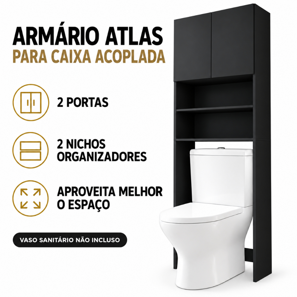 Armário para Banheiro Sobre Vaso Sanitário Atlas com 2 Portas e 2 Nichos