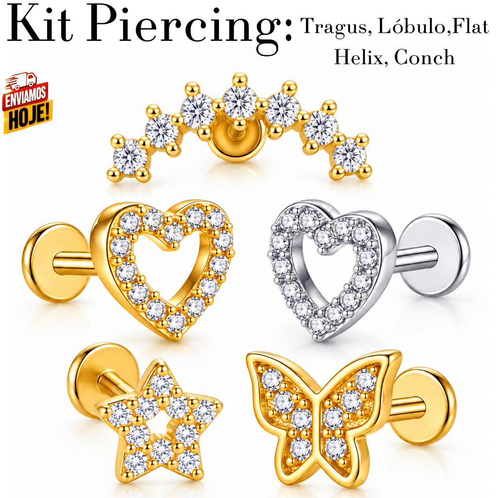 Piercing Tragus Aço Inox com Zircônia Helix Flat Conch Lóbulo Labret Brinco Feminino Masculino Alta Qualidade Premium