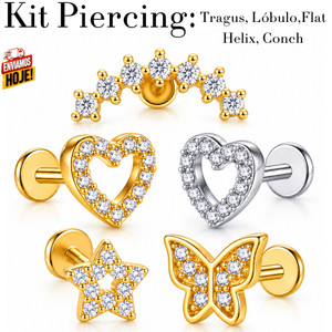 Piercing Tragus Aço Inox com Zircônia Helix Flat Conch Lóbulo Labret Brinco Feminino Masculino Alta Qualidade Premium