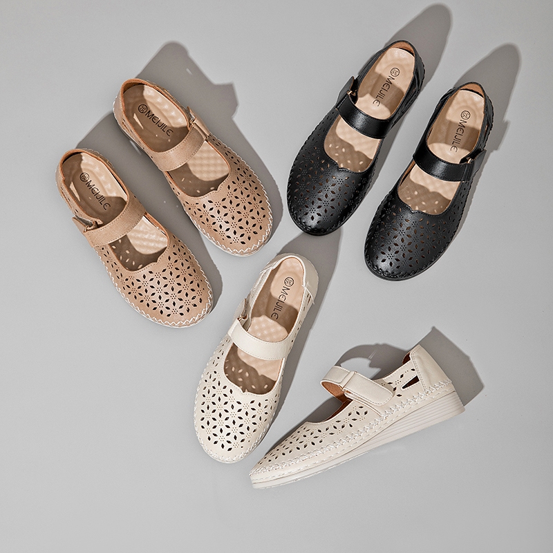 Meijile Sapatos Femininos Estilo Mary Jane com Detalhes em Buracos e Correntes em Vários Cores Elegantes e Versátei282