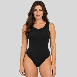 Body Feminino Suplex Regata Preto Liso Modelador Decote Redondo Básico Moda Feminina Casual
