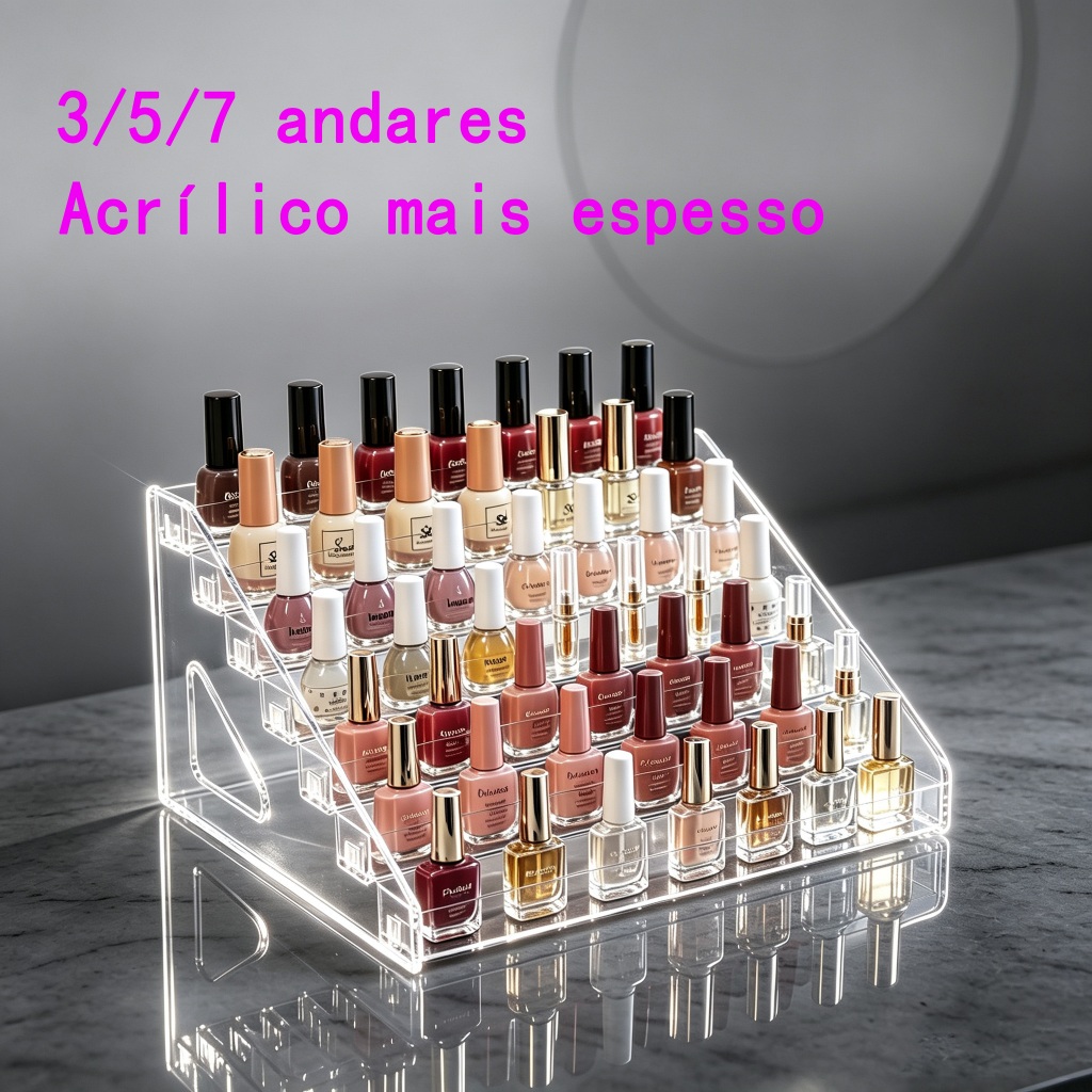 Caixa Acrílica Organizadora Escada Expositor de Esmaltes Maquiagem Cosméticos Transparente 3/5/7 Prateleiras