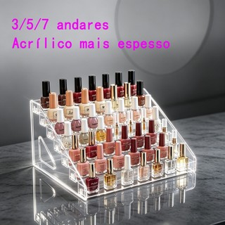 Caixa Acrílica Organizadora Escada Expositor de Esmaltes Maquiagem Cosméticos Transparente 3/5/7 Prateleiras