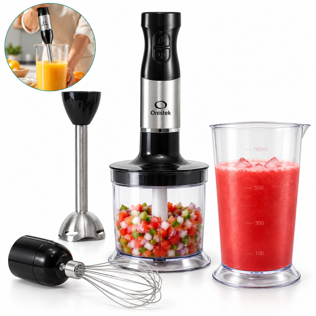 Mixer 4 em 1 260W 127V ou 220V Mixer de Mão com Batedor Processador e Copo 2 Velocidades Onistek