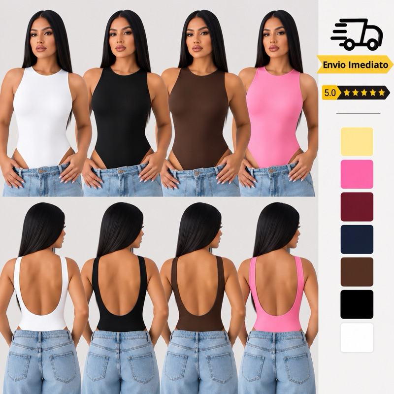 Blusa bori costas nua regata premium poliéster sem manga alça grossa moda feminina básico decote fechado