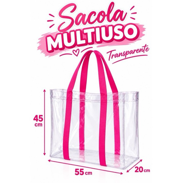 Sacola  transparente multiuso JUMBO  com alças de nylon