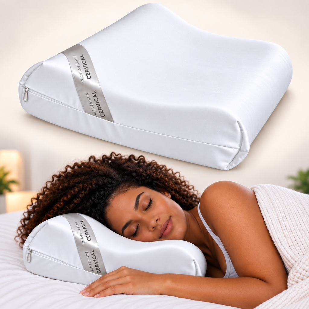 Travesseiro Cervical Nasa Viscoelástico Ortopédico Ergonômico Relaxa Coluna Domir de Lado e Costas Onda Encaixe Perfeito