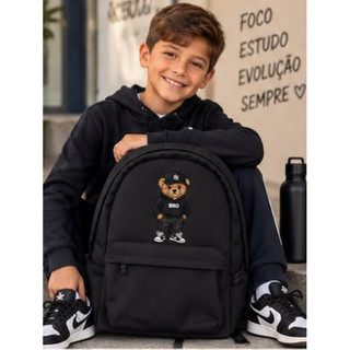 Mochila Escolar Infantil Urso Preta Unissex Juvenil Reforçada