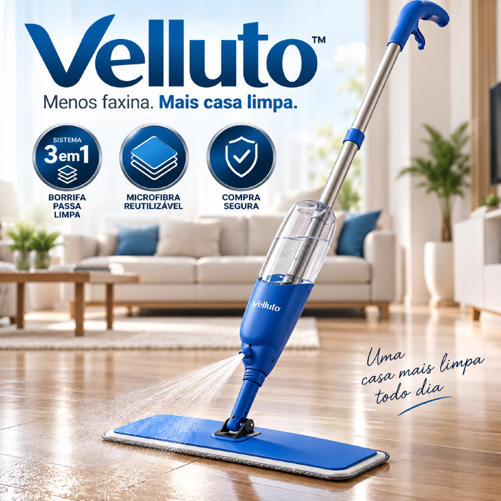 Mop Spray Com Reservatório Esfregão Rodo Giratório Velluto™ Microfibra Limpeza Inteligente