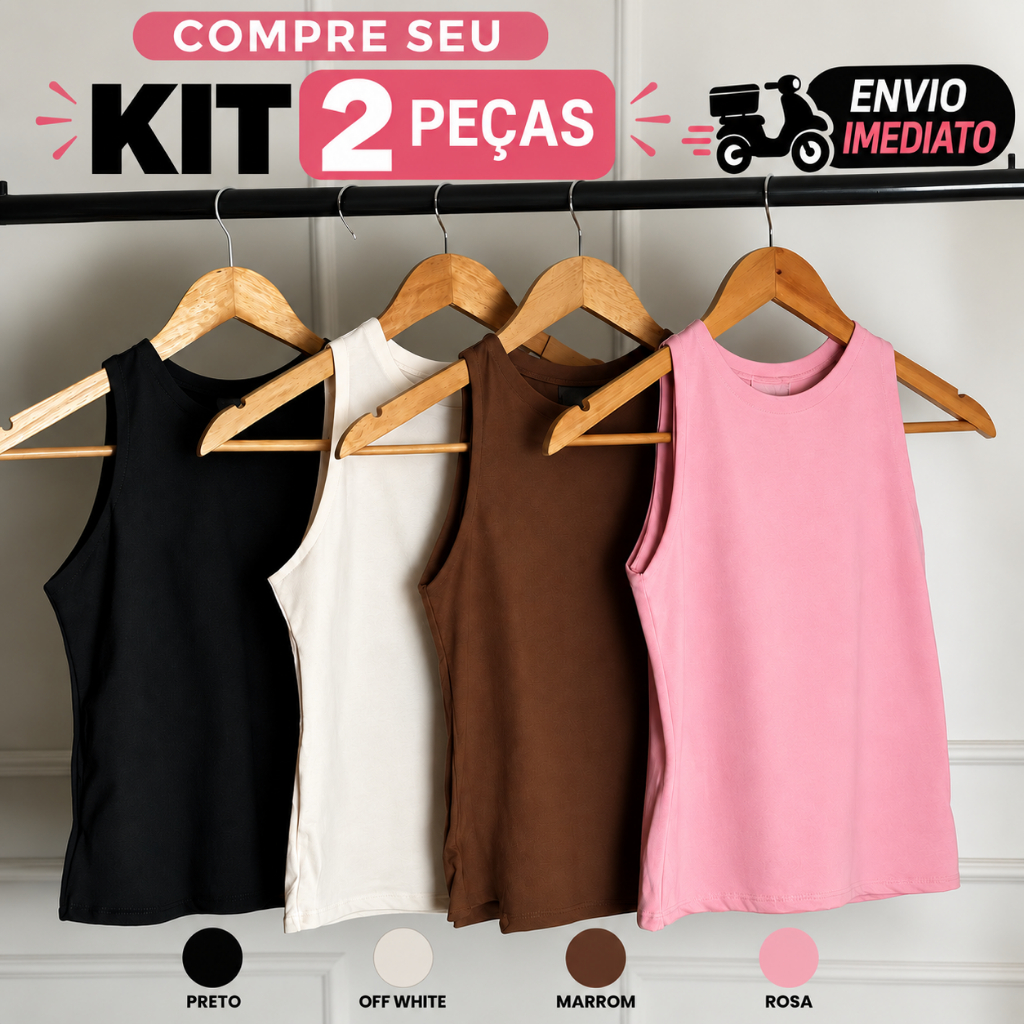 KIT 2 Regatas Casual Basica Suplex Duplo Blusa Feminina Blogueira Tendencia