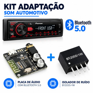 Kit Placa Receptor Bluetooth 5.0 + Isolador B1205 Decodificador Áudio Mp3 Placa de Áudio