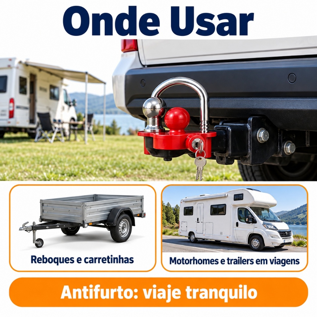 Trava Antifurto para Engate de Reboque com Cadeado de Aço, Trailer e Carretinha — imagem 2 de 2