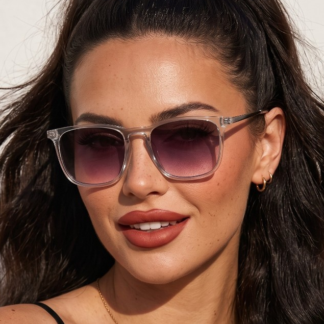 Óculos de Sol Quadrado Feminino Premium Cinza Cristal Transparente Blogueira Classico uv400 Unissex