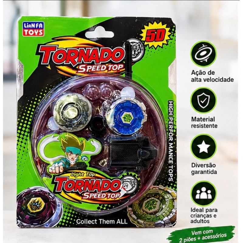 Kit Tornado Speed Top 2 Pião de Batalha com Lançadores e Acessórios