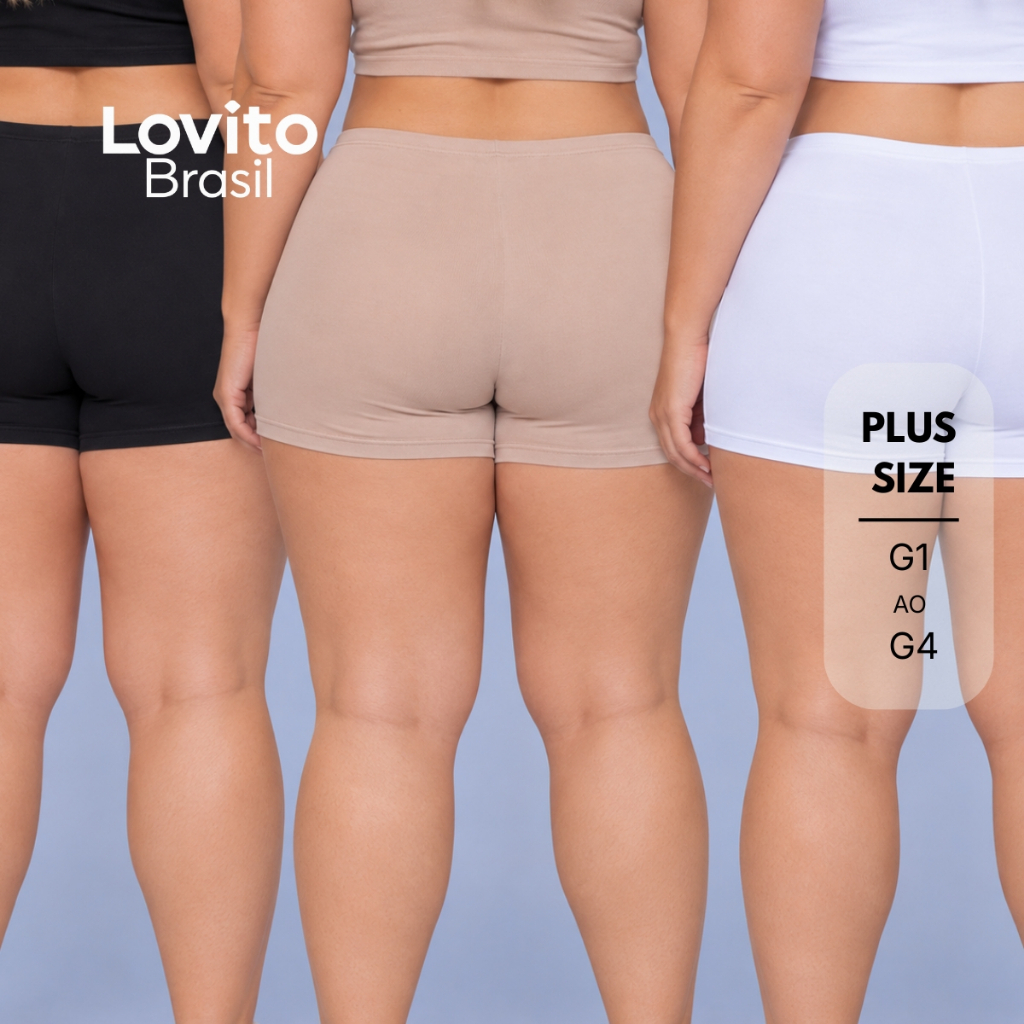 Kit 3 Shorts Segunda Pele Lovito Feminino Academia Confortável Plus Size BRSHB1315BRL1345 · foto 2