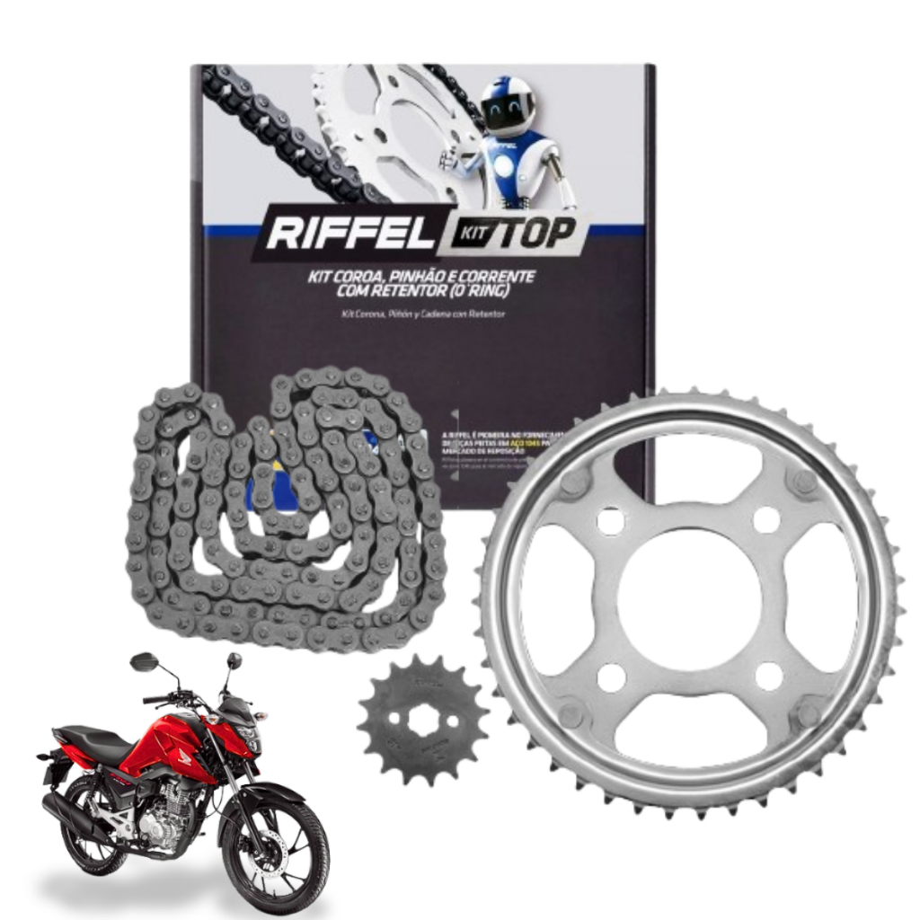 Kit Relação Transmissão Tração Cg Titan Fan 160 2016 à 2025 Com Retentor Original Riffel
