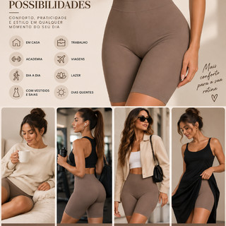 Short Modelador Feminino Cintura Alta Sem Costura Bermuda Segunda Pele Anti Atrito Confortável