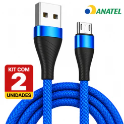 Kit 2 Cabos Carregador V8 Carga Rápida 2 Metros Android Reforçado Micro USB