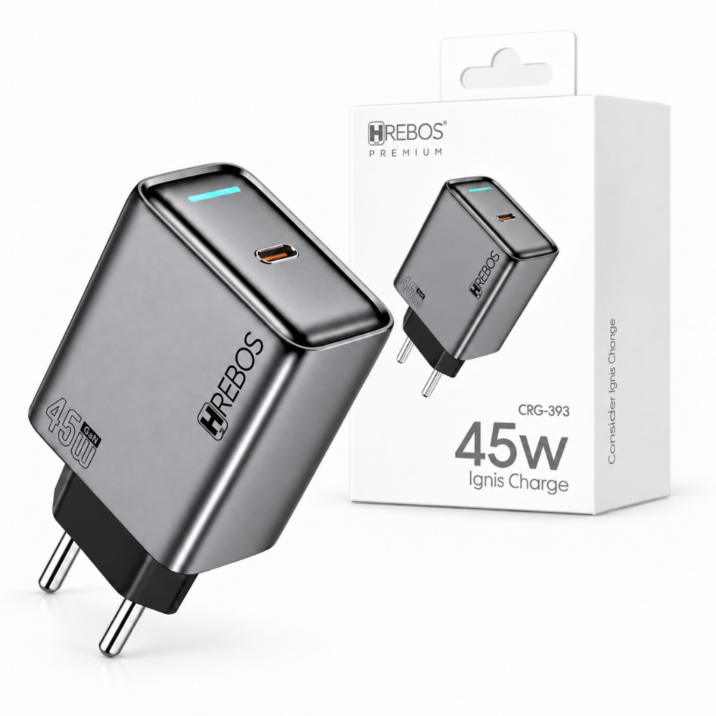 Fonte Carregador Hrebos 45W USB-C Tipo C PD Carga Rápida Bivolt Celular Smartphone Tablet Notebook