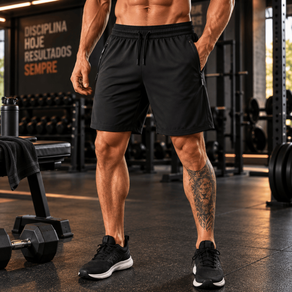 Short Bermuda Academia  Masculina Slim Fit Esportiva Fitness Com Elastano