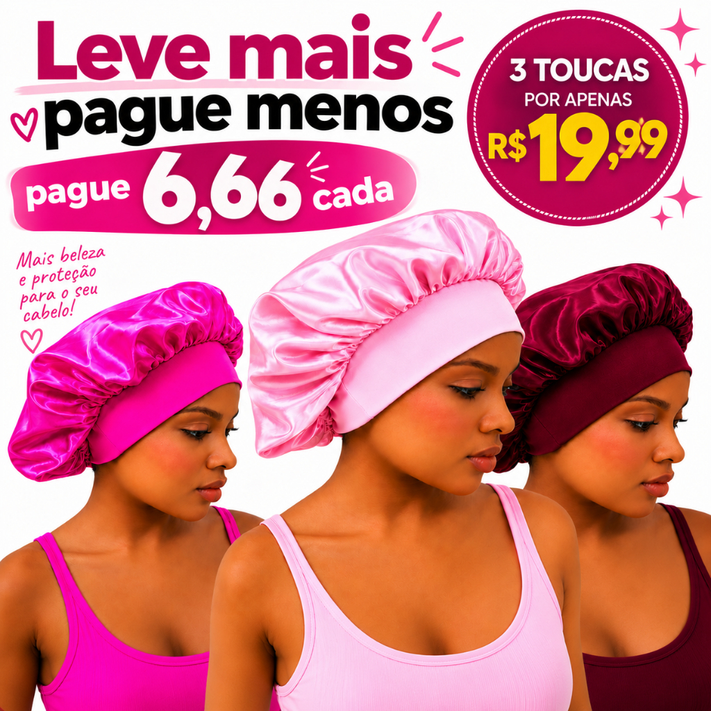 Kit 3 Toucas de Cetim com Faixa Larga Antifrizz para Dormir – Toca de Seda Touca para Cabeça