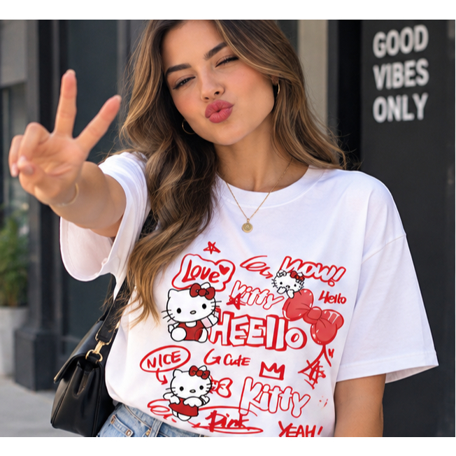 Camiseta Feminina Hello Kitty Grafite Blusa Algodao Premium Camisa Moda Fofa Exclusiva