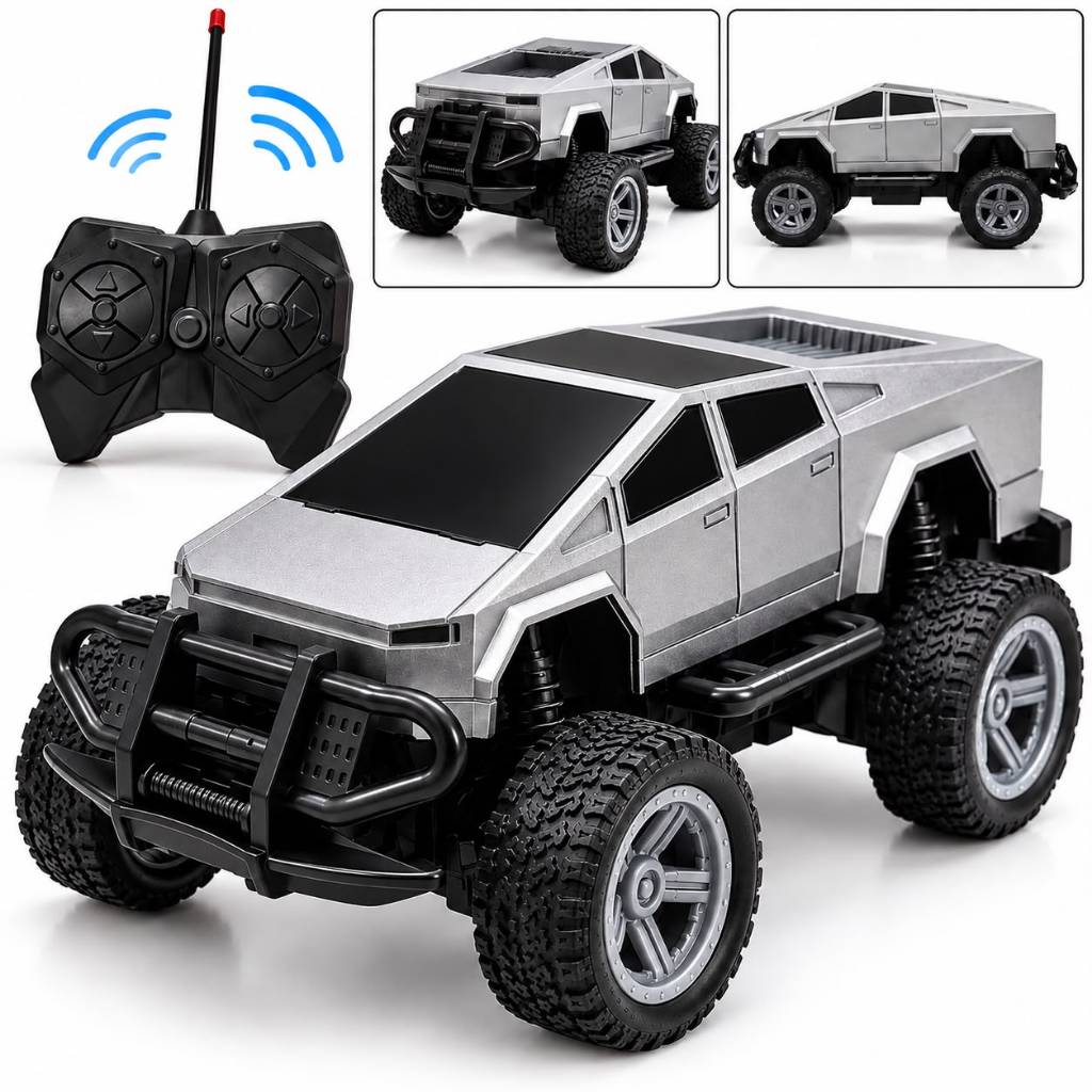 Carro Controle Remoto 1:43 Cybertruck 4x4 Brinquedo Miniatura Resistente Infantil Pneus Emborrachados