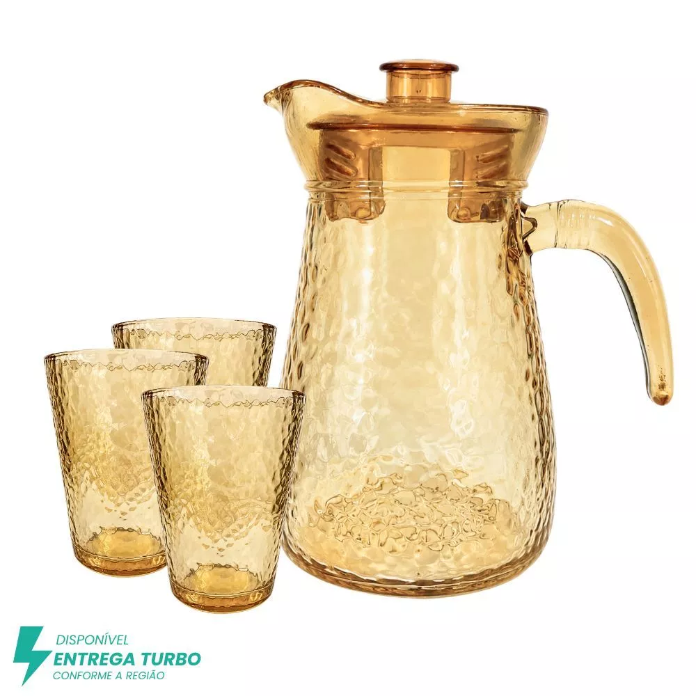 Conjunto de 1 Jarra de Vidro Âmbar com Tampa e 6 Copos – 7 Peças – Design Sofisticado e Resistente — imagem 1