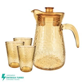 Conjunto de 1 Jarra de Vidro Âmbar com Tampa e 6 Copos – 7 Peças – Design Sofisticado e Resistente