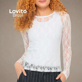 Lovito Blusa Feminina Manga Longa Renda BLB24472477