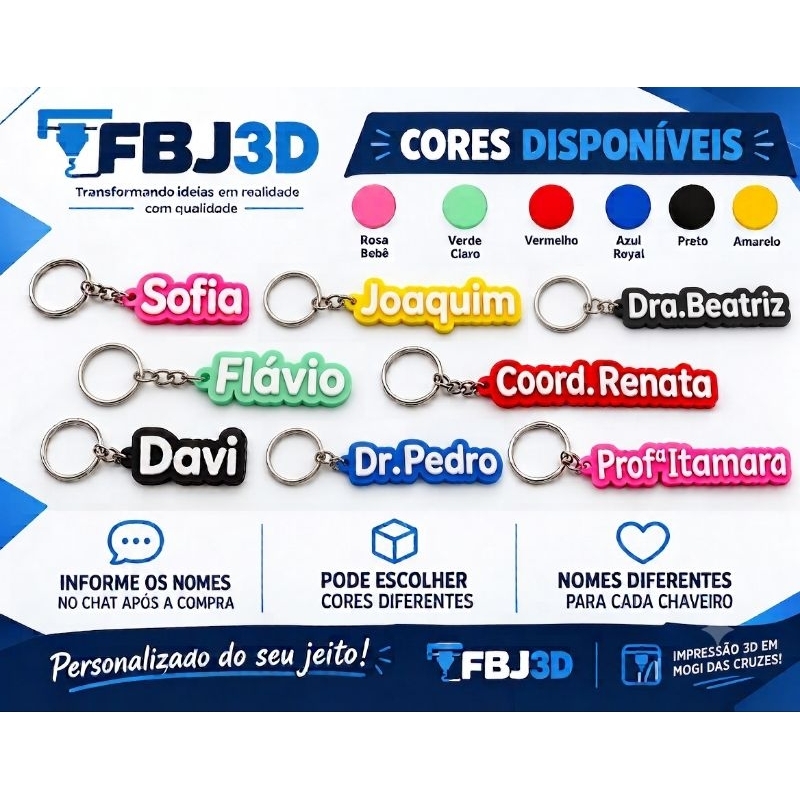 Chaveiro com nome profissão personalizado / identificação lembrancinha presente