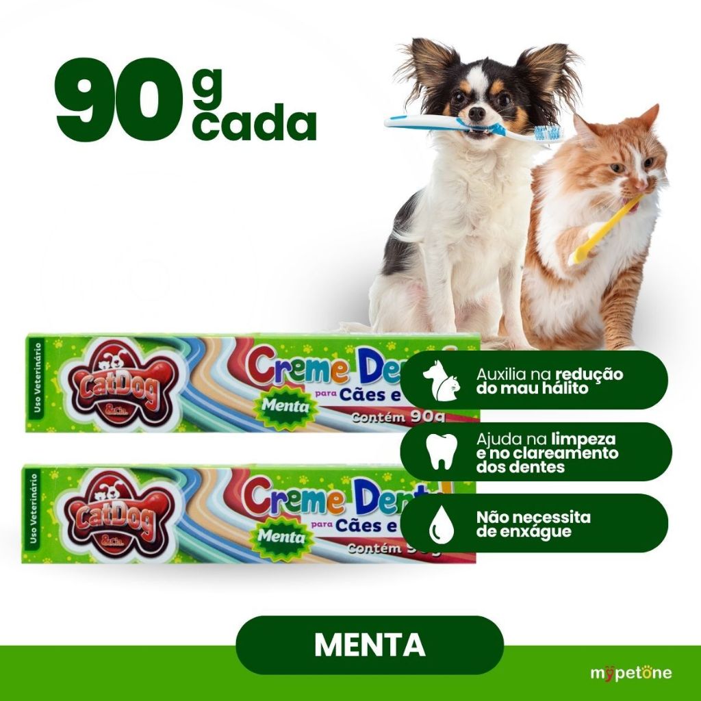 Kit 2 Creme Dental Menta CatDog & Cia Higiene Bucal para Cães e Gatos - 90g
