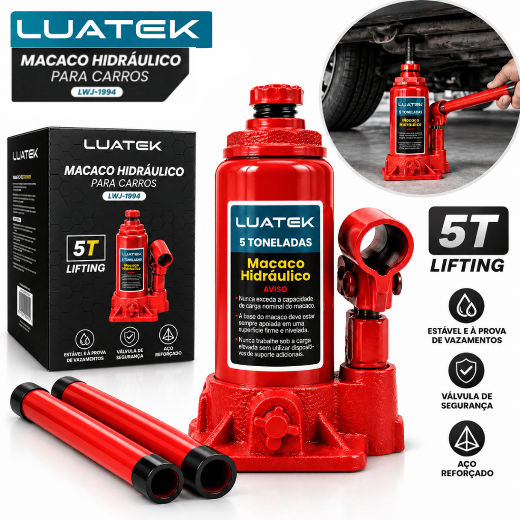 Macaco Hidráulico Garrafa 2 3 5 Toneladas Automotivo para Carro SUV e Utilitário LUATEK