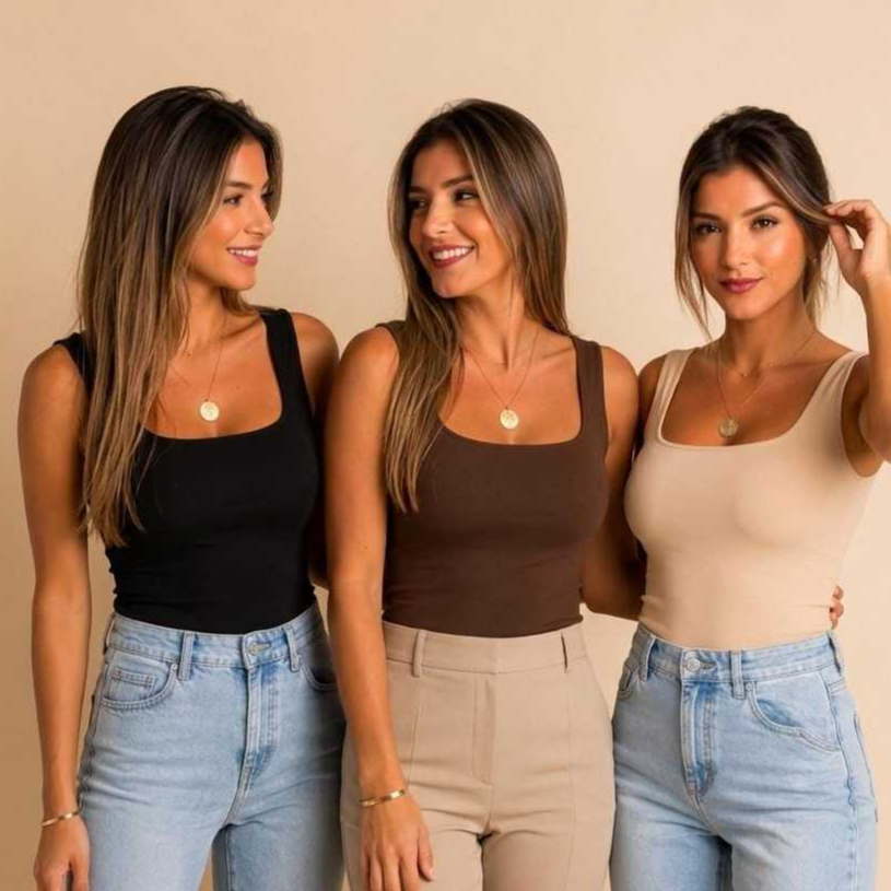 Kit 3 Blusinha Regata Feminina Decote Quadrado Moda Blogueira