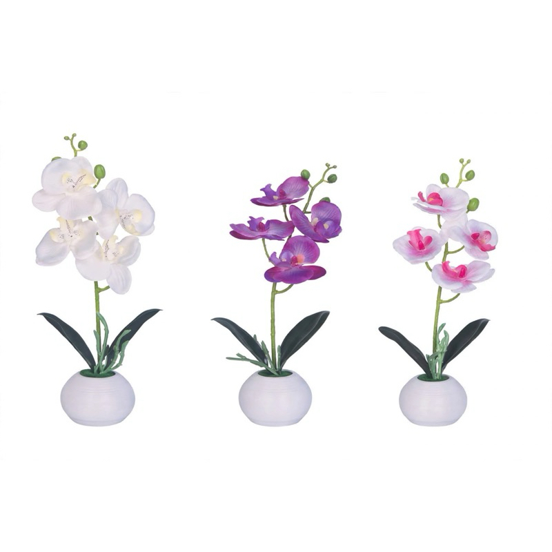 Orquídea Artificial Com Vaso Branco Decorativo Para Mesa Banheiro Sala Quarto 32cm