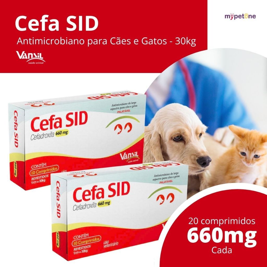 Kit 2 Antimicrobiano Cefa SID 660mg Vansil para Cães e Gatos de 1 a 30 Kg