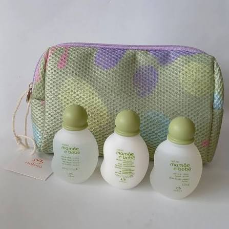 Kit Mamãe e Bebê Natura Infantil Miniatura 50 ml cada, com colônia,hidratante,sabonete e nécessaire