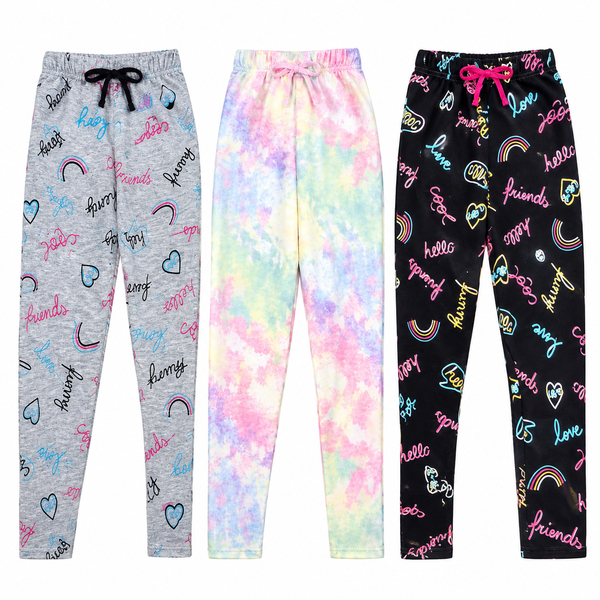 Kit 3 Calças Infantil Menina 100% Algodão Estampadas Moletim Confortável Moda Infantil Feminina Kids