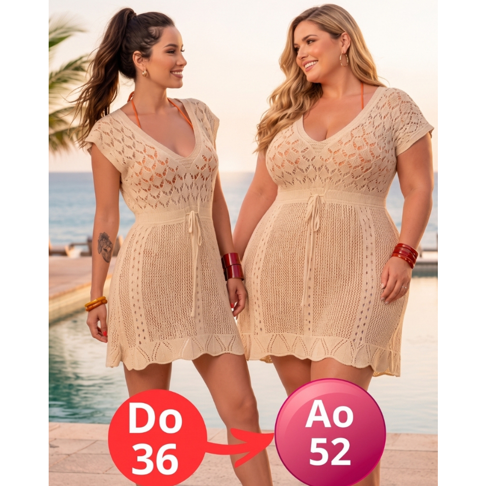 Saída de praia vestido curta crochê tricot piscina saída de banho plus size