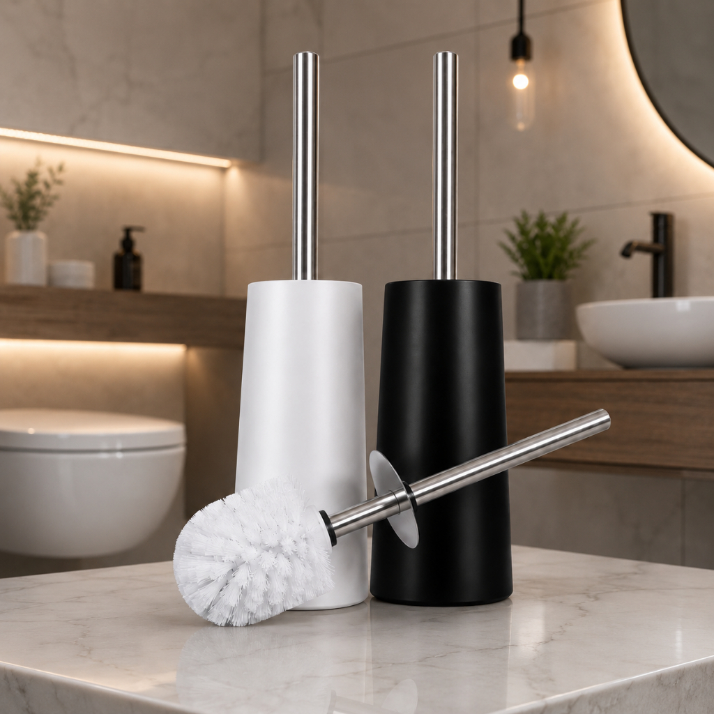 Escova Sanitaria Inox Com Base Banheiro Vaso Higienica Duravel Branca ou Preta Moderna Casa