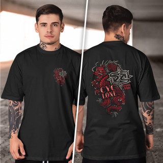 Camisetas Masculina Dragão estilizado com texto tribal cyclone  100% Algodão Gola Redonda moda 2026 tecido confortavel