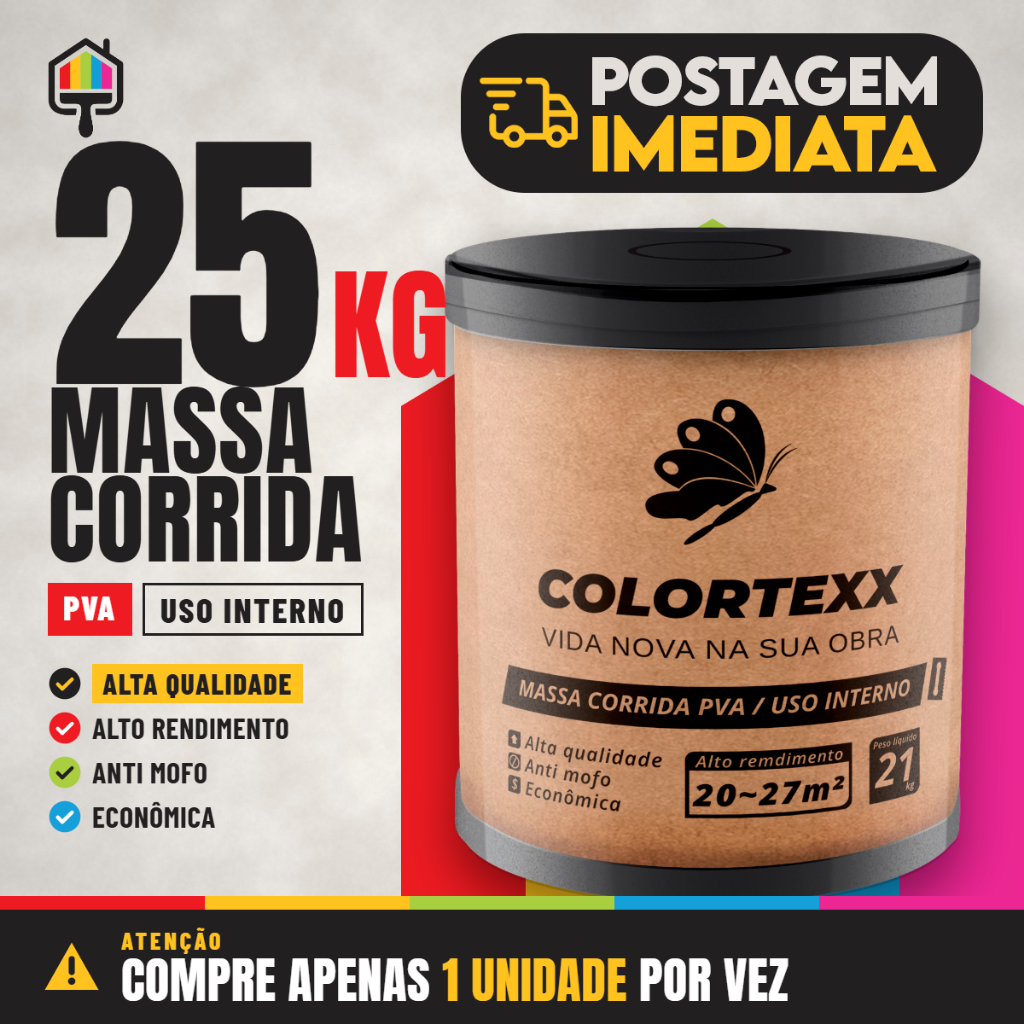 Massa Corrida Premium Pva 21kg Acabamento Nivelador Fácil Aplicação - Colortexx branca parede PESADO