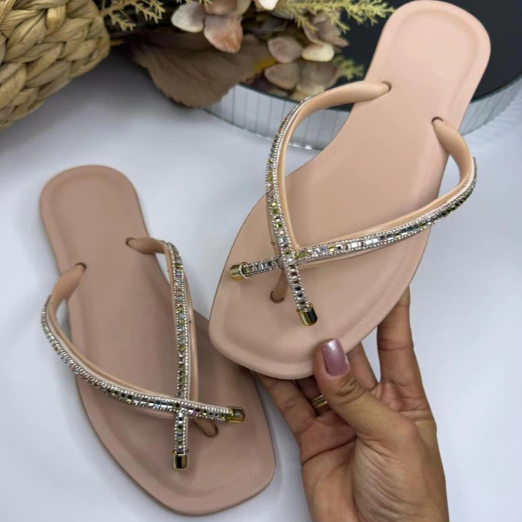 Sandália Rasteirinha Jade Feminino Macio Sandália Confortável com pedraria Lançamento Envio Imediato.