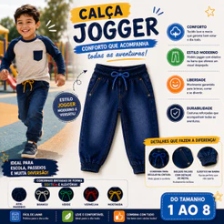 Calça Jeans Infantil Jogger Menino com Elástico na Cintura