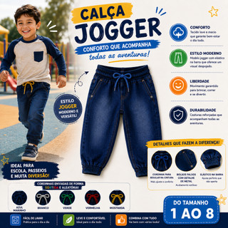 Calça Jeans Infantil Jogger Menino com Elástico na Cintura
