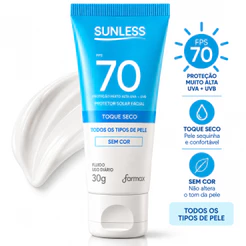 Protetor Solar Facial Sunless FPS 70 Toque Seco Sem Cor 30g Todos os Tipos de Pele Proteção UVA UVB!