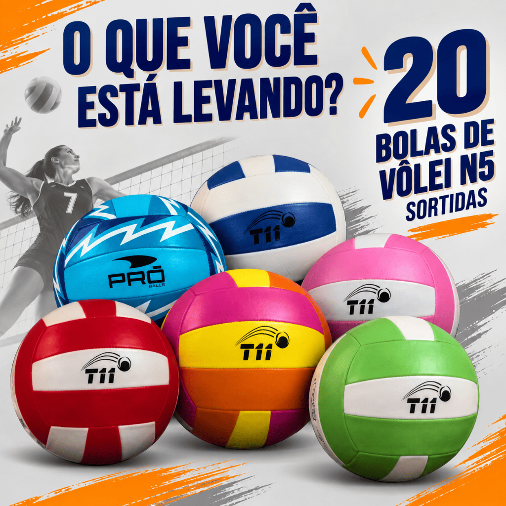 Kit 20 Bolas de Vôlei Tamanho 5 para Escola, Treino, Recreação e Atacado