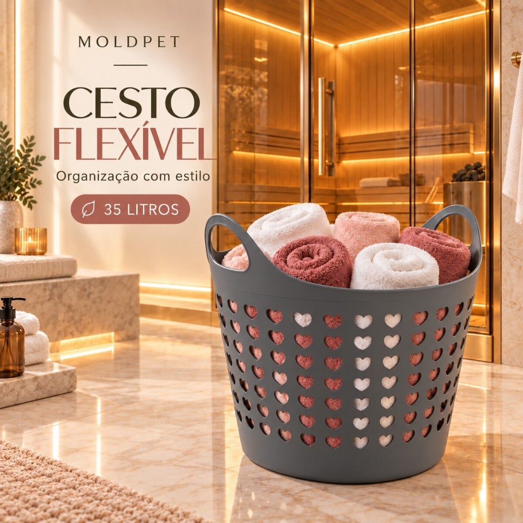 Cesto Para Roupa Suja 35L Branco Flexível Com Alça Organizador De Lavanderia