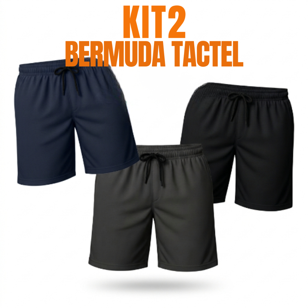 Kit 2 Bermuda Masculina Academia Treino Tactel com Elastano Leve Confortável Praia Casual P ao GG