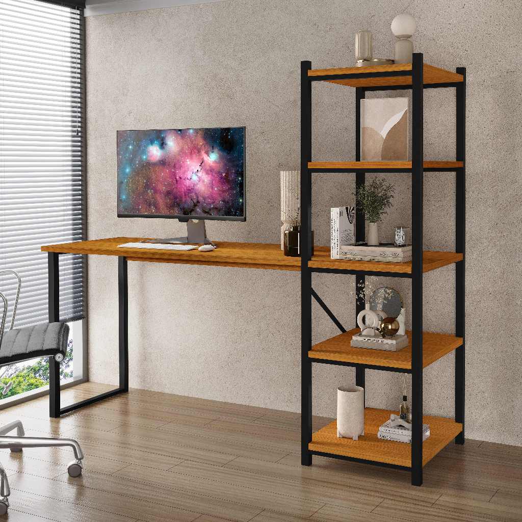 Mesa Escrivaninha Gamer Industrial com Prateleiras Mesa para Computador Home Office Estudo Trabalho